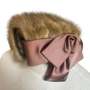 1950s genuine mink fur brown hat with bow Lucille Ball